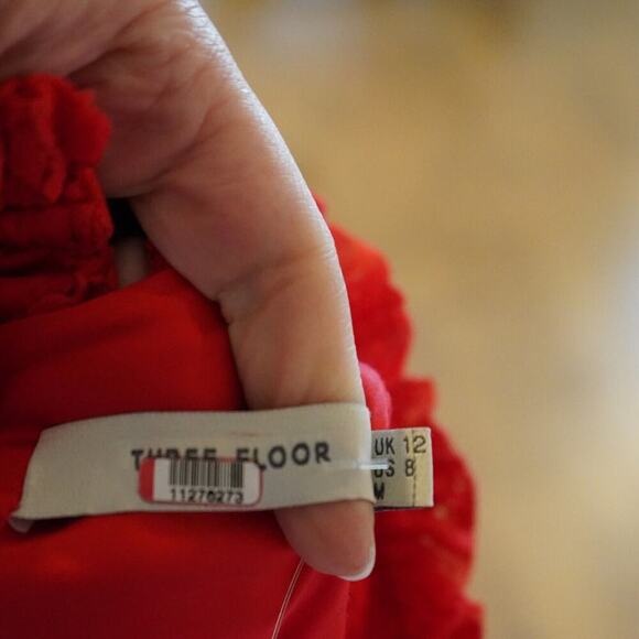 Romantic Three Floor Split Tease Cutout Long Sleeve Floral Lace Maxi Dress Red 8 - Picture 5 of 16